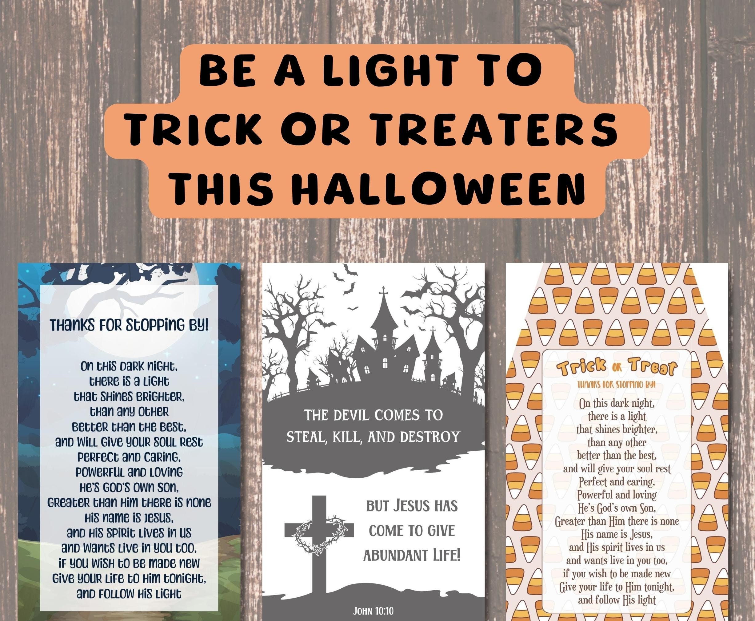 Printable Christian Halloween Bible Verse Cards, Trick or Treat Tracts ...