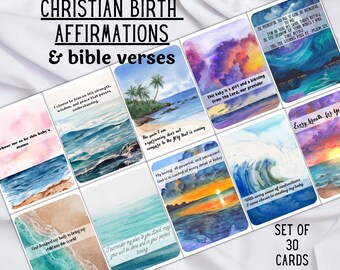 Tarjetas cristianas de afirmación de parto imprimibles con escrituras alentadoras para el parto, descarga digital en PDF, afirmaciones para el parto, parto natural.