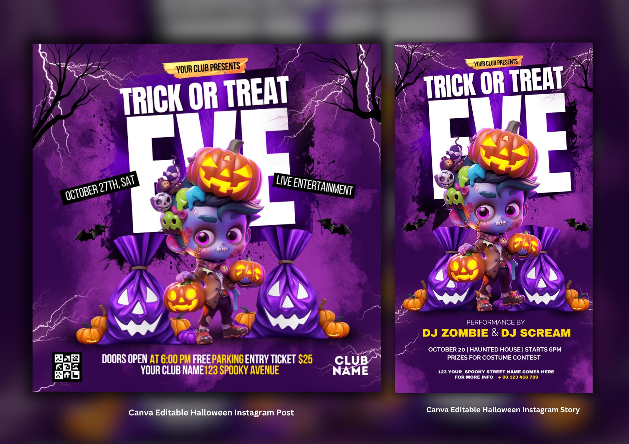 Editable Halloween Flyer Template: Trick or Treat Canva Pack - Etsy