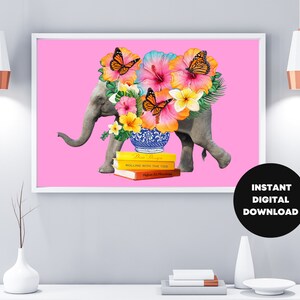 Elephant, University of Alabama, Preppy, Wall art, College Art, Floral, College Student Gift, Dorm Room Deco, Digital Download