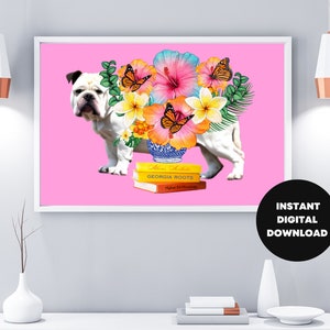 Bulldog, University of Georgia, Preppy, Wall art, College Art, Floral, College Student Gift, Dorm Room Deco, Digital Download