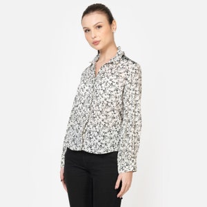 Ditsy Floral Button Down Shirt for Women, Flower Printed Long Sleeve Button, Secretary Office Top, Minimalist Casual Office Look Shirt XL US women's letter