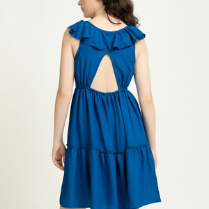 Cool Blue Poly Moss Back Cutout Ruffle Trim Ruffle Hem Dress image 2