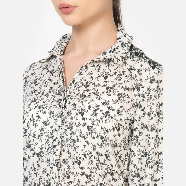 Ditsy Floral Button Down Shirt for Women, Flower Printed Long Sleeve Button, Secretary Office Top, Minimalist Casual Office Look Shirt image 3