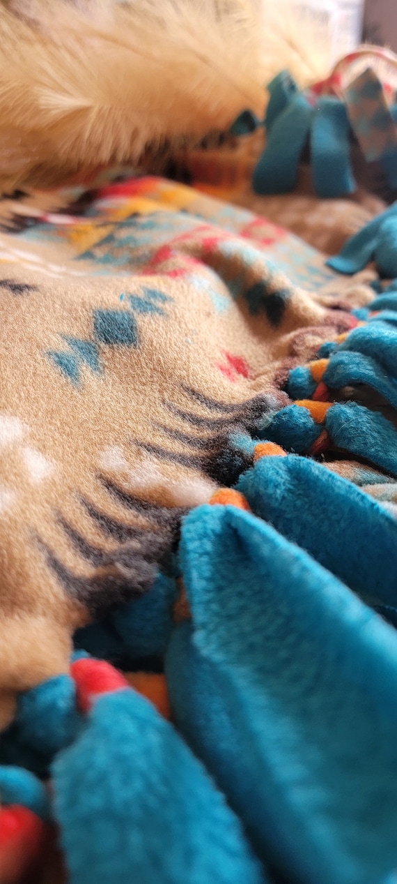 Western Aztec and Teal Tied Blanket 49x60 Etsy