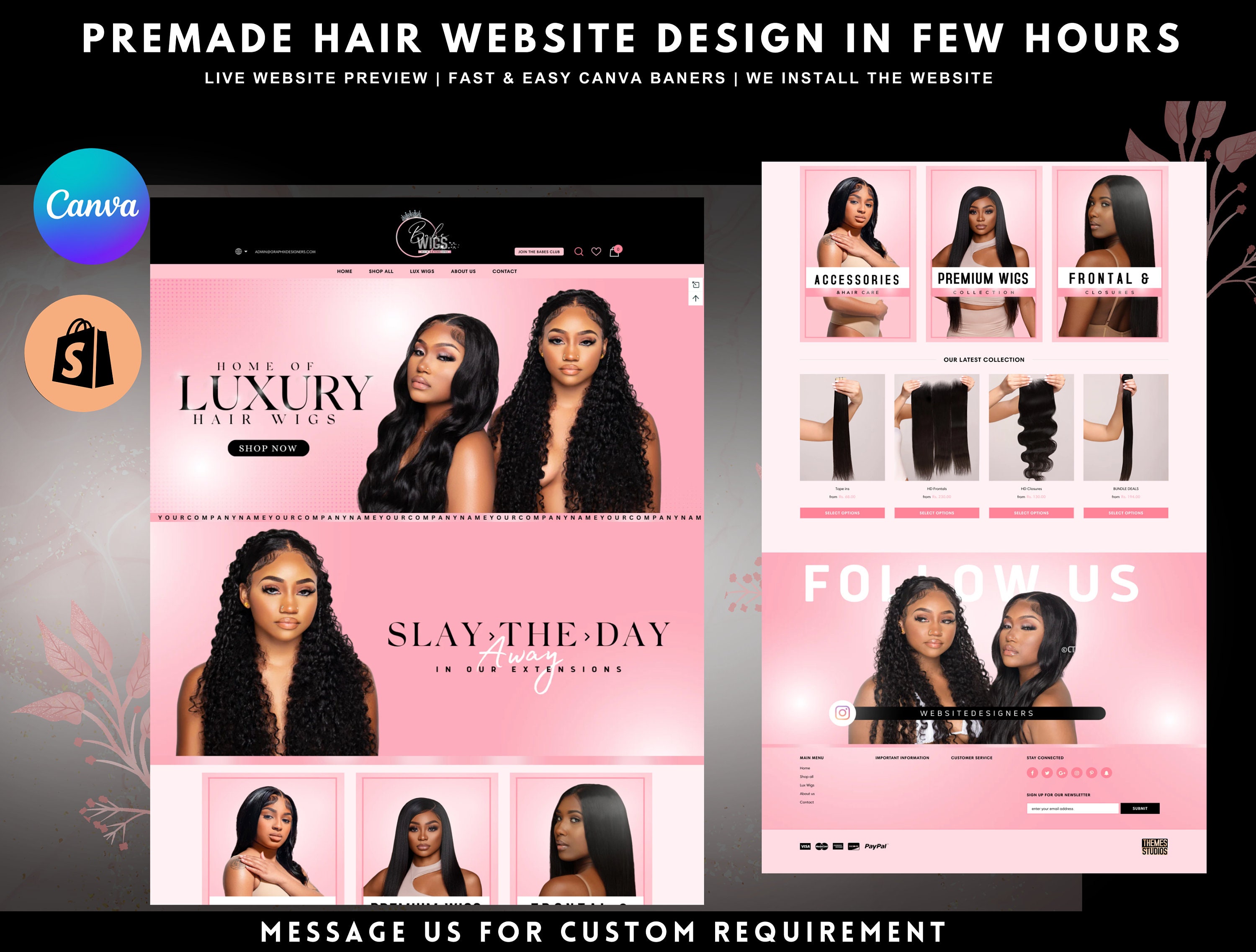 Hair site Design, Hair Extensions site Design, Premade site