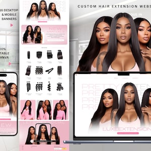 Shopify Luxury Hair Website Template , Premade Hair Website, Shopify Website Theme, Hair Stock Images, Canva, Instant Download image 2