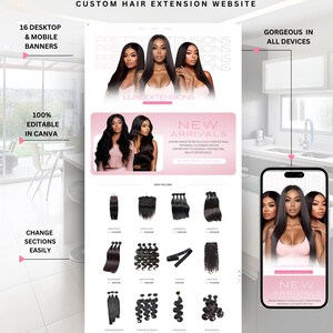 Shopify Luxury Hair Website Template , Premade Hair Website, Shopify Website Theme, Hair Stock Images, Canva, Instant Download image 7