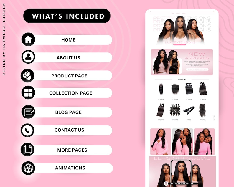 Shopify Luxury Hair Website Template , Premade Hair Website, Shopify Website Theme, Hair Stock Images, Canva, Instant Download image 5
