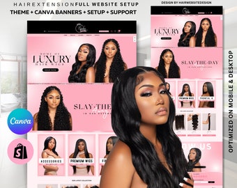Hair Shopify Theme | Hair Stylist Shopify Theme | Hair Web Banners | Pink Luxury Shopify Theme | Canva Templates | Beauty Website Theme