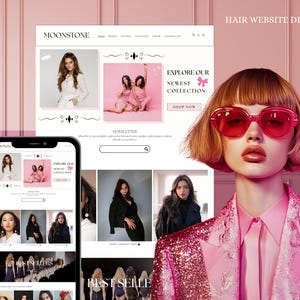 Moonstone Indie Boutique Shopify Theme | Cute Feminine Pink Template | Minimal Design with Editable Canva Templates & Shopify