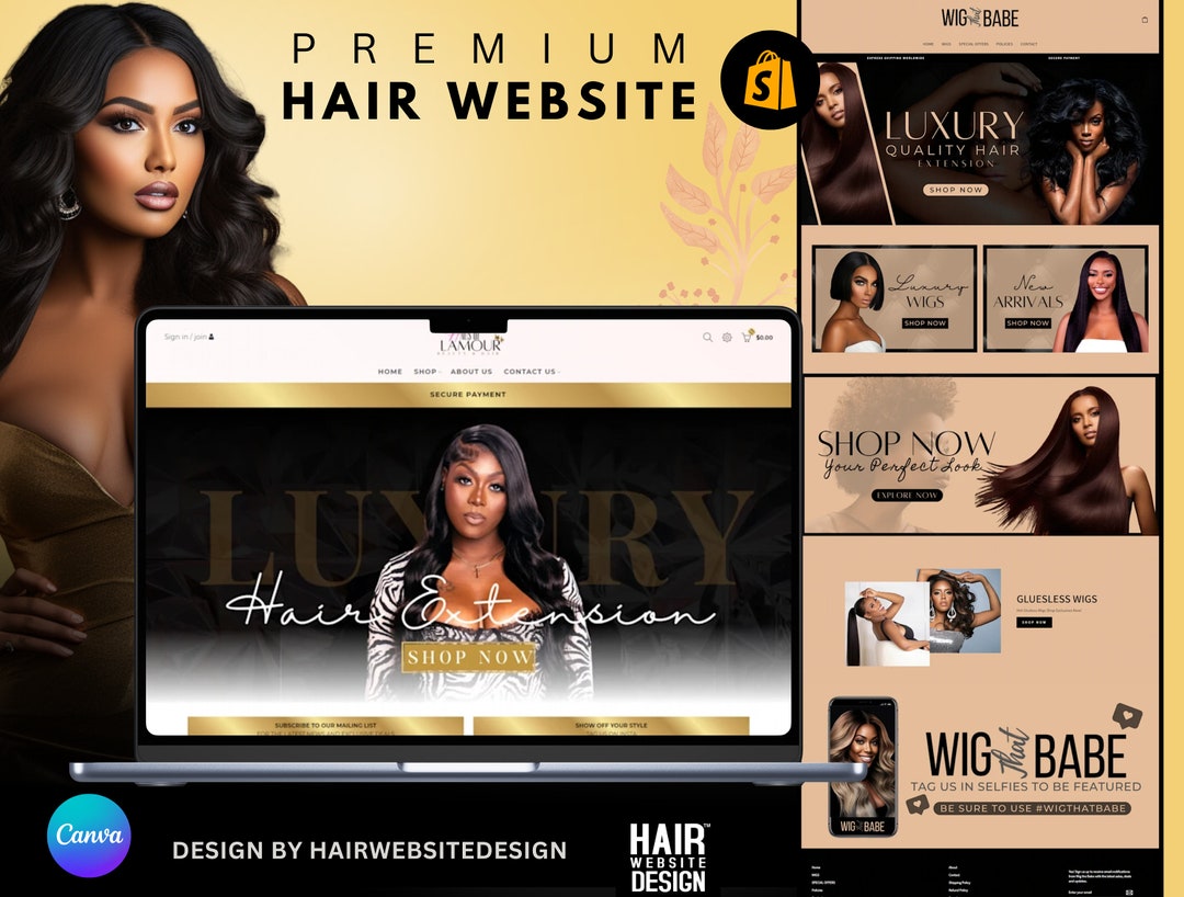 Hair Website Design, Hair Extensions Website Design, Premade Website ...