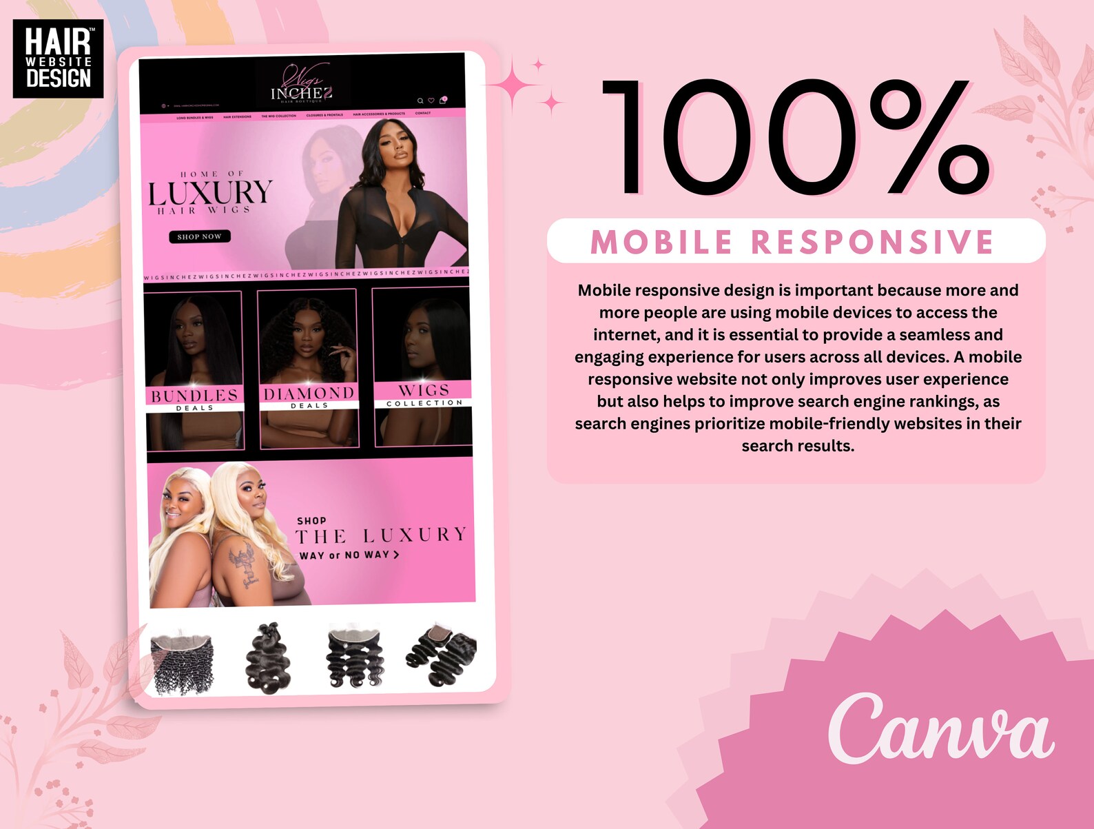 Hair site Design, Hair Extensions site Design, Premade site
