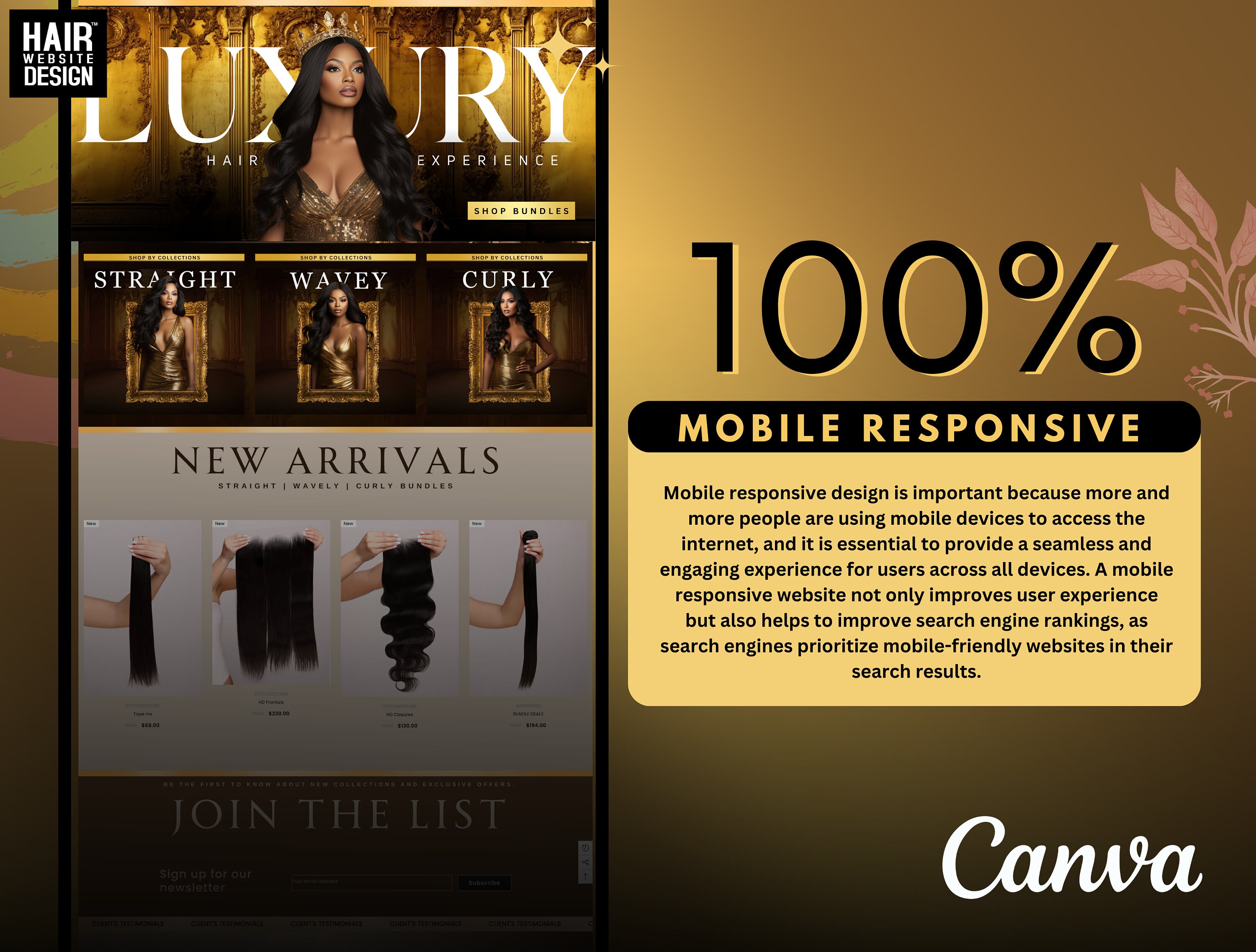 Shopify Luxury Gold Hair Theme Shopify site Design Shopify Theme Wig