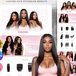 Shopify Luxury Hair Website Template , Premade Hair Website, Shopify Website Theme, Hair Stock Images, Canva, Instant Download image 1