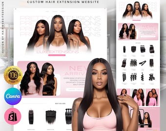 Shopify Luxury Hair Website Template , Premade Hair Website, Shopify Website Theme, Hair Stock Images, Canva, Instant Download