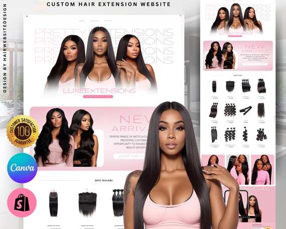 Shopify Luxury Hair Website Template , Premade Hair Website, Shopify Website Theme, Hair Stock Images, Canva, Instant Download