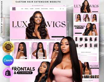 Shopify Theme Hair Wigs Website, Shopify Theme Hair Banners, Hair Website Templates, Editable Canva Website Hair Banners, Canva Website