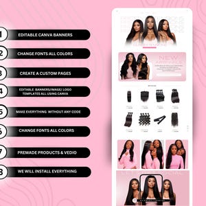 Shopify Luxury Hair Website Template , Premade Hair Website, Shopify Website Theme, Hair Stock Images, Canva, Instant Download image 4