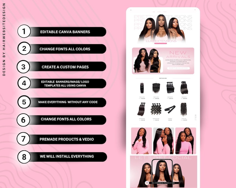 Shopify Luxury Hair Website Template , Premade Hair Website, Shopify Website Theme, Hair Stock Images, Canva, Instant Download image 4
