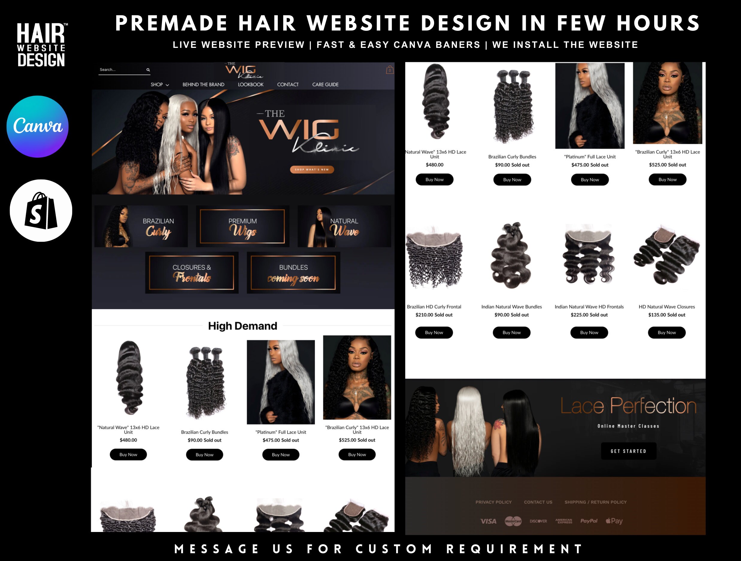 Hair site Design Hair Extensions site Design Premade Etsy