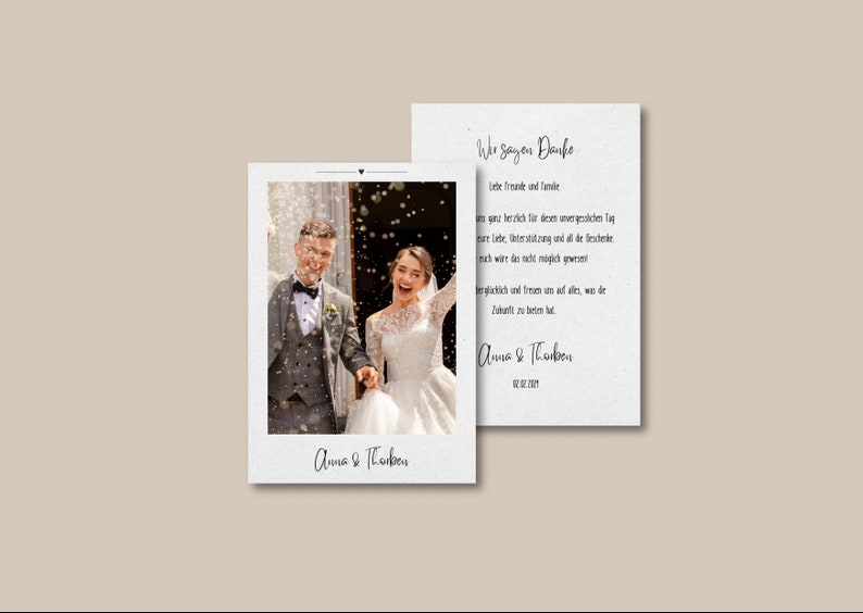 Personalisierte Dankeskarte zur Hochzeit im Polaroid-Design Bild 1