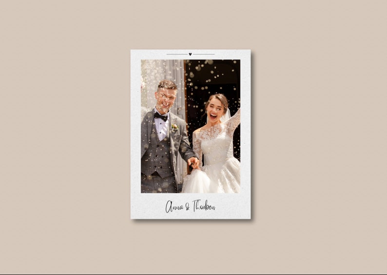 Personalisierte Dankeskarte zur Hochzeit im Polaroid-Design Bild 2