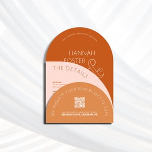 Suite de faire-part de mariage orange, conception d'arche moderne, modèle modifiable automne orange brûlé, ensemble de papeterie de mariage imprimable
