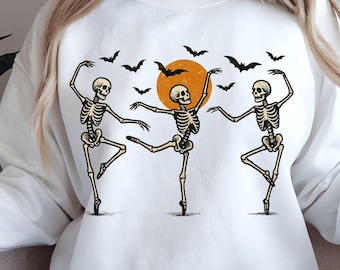 Tanzende Skelette PNG, Retro Halloween Skelett Clipart, gruselige Saison Sublimationsdesign, Halloween Skelett Shirt PNG, Vintage Halloween