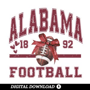 Alabama Roll Tide PNG with crimson bow and vintage football for sublimation shirts and mugs