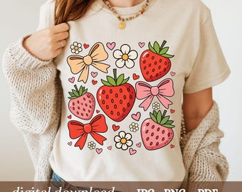 Boho Strawberry Coquette PNG, Preppy Strawberries Png, Strawberry Festival Png, Summer Strawberry Png, Boho Summer Png, Floral Stawberry Png