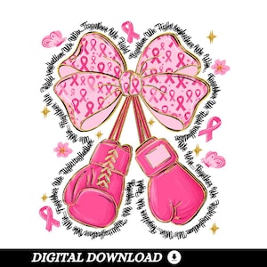 Coquette Boxing Gloves PNG, Breast Cancer Awareness Png, Preppy Pink Bow Boxing Gloves Png, Fight Like A Girl Shirt Design, Digital Download