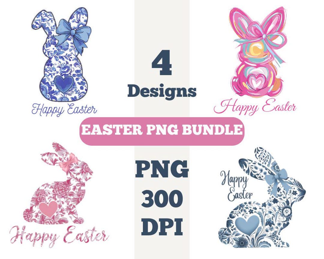 Retro Easter Png Bundle, Brushstroke Png, Easter Bunny Sublimation ...