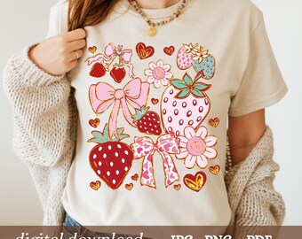 Boho Strawberry Coquette PNG, Preppy Strawberries Png, Strawberry Festival Png, Summer Strawberry Png, Boho Summer Png, Floral Stawberry Png