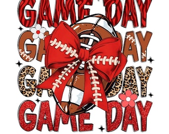 Día del juego PNG, Diseño de camiseta de fútbol coqueta, Sublimación linda del día del juego, Mamá del fútbol PNG, Lazo rojo de fútbol PNG, Clipart deportivo, Día del juego rojo