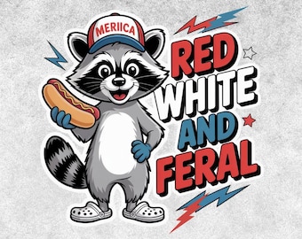 Czerwony, biały i dziki PNG, zabawny szop 4 lipca Clipart, patriotyczny projekt sublimacji, grafika zwierzęca Merica, Dzień Niepodległości USA PNG