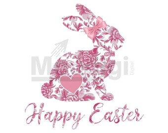 Happy Easter PNG, Blue Floral Chinoiserie Bunny Png, Blue Toile Easter Rabbit Png, Grand Millennial Easter Png, Easter Coquette Png, Girls
