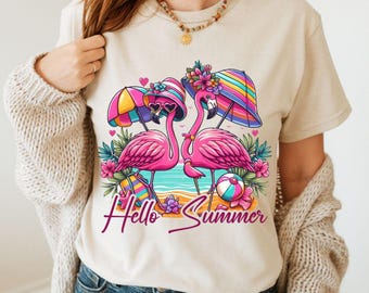 Flamenco de verano PNG, Verano vintage PNG, Verano divertido PNG, Verano femenino PNG, Flamenco PNG, Verano rosa PNG, Descarga digital por sublimación