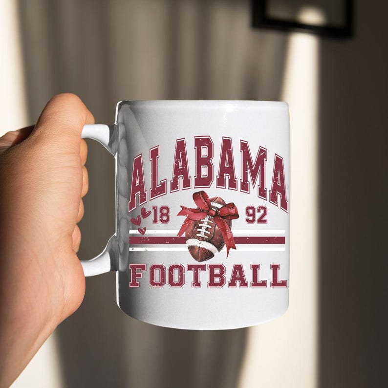 Retro Alabama football PNG with bow and heart elements for game day apparel and gifts