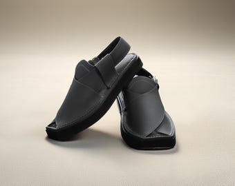 Hot Charcoal Grey Kaptaan Chappal/Genuine Leather Chappal/Men Eid Footwear/Pakistani Afghani Men Footwear
