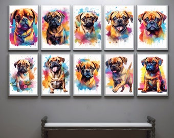 Animal Puggle Artwork Multicolor Portrait Colorful Dog Lover Print Art Puggle Lover Gift Multi-Color Gift Puggle Pet Canvas Art Transparent