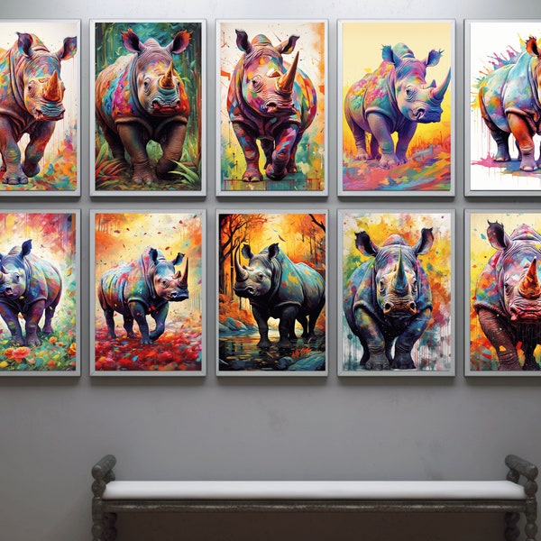 Animal Artwork Multicolor Rhinoceros Portrait Colorful Wildlife Print Art Rhinoceros Lover Gift Multi-Color Gift For Her Rhinoceros Nature