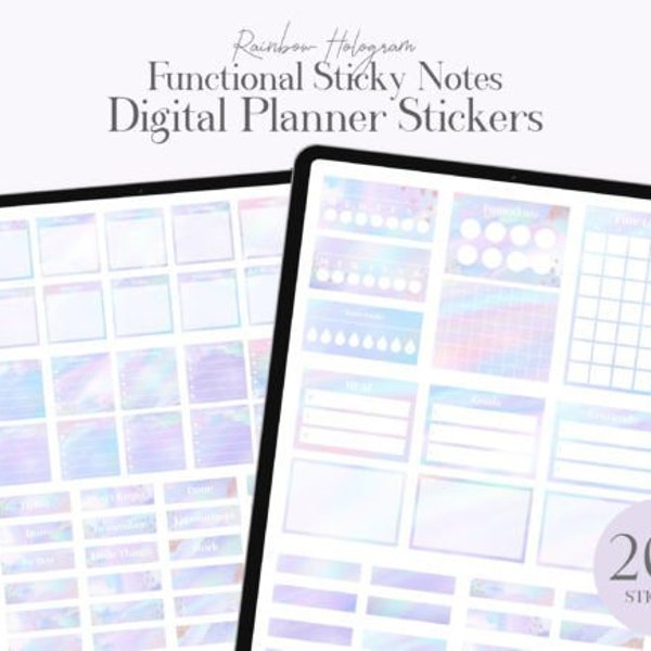 Rainbow Holographic Stickers, Stickers Pack, Stickers PNG, Digital Planner Stickers, Goodnotes Stickers, Sticky Notes, Cute Stickers