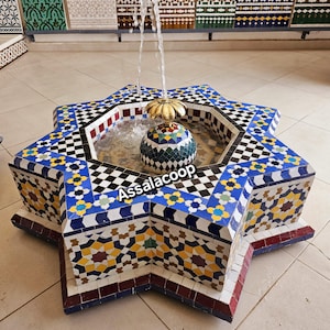 Handmade Moroccan Zellige Fountain – Traditional Mosaic Water Feature – Outdoor Garden Décor