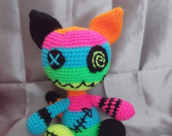 Cute Zombie Cats Goth Doll Cute Horror Cat Plush Funky Rainbow Neon Undead Cat Teddy Handmade Crochet