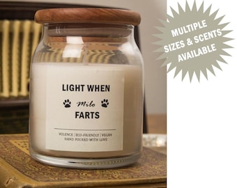 Light When Dog Farts Candle, Personalized Dog Mom Gift, Dog Lover Birthday Gift, Gift for Dog Owner, Funny Candles, Scented Soy Candle