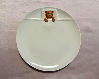 Handmade Ceramic Plate with a Sleeping Teddy Bear, Decorative Tray, Coquette aesthetic, Homedecor, Handmade
