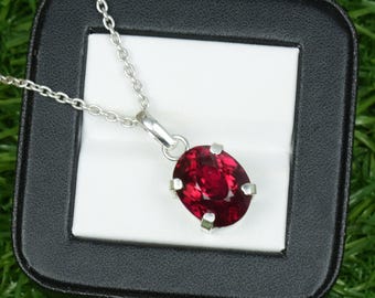Oval Red Ruby Pendant Necklace: 925 Sterling Silver July Birthstone