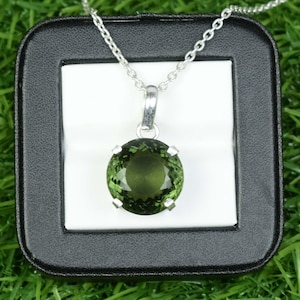 25 CT Natural Gemstone Shape Round. 925 Silver Sapphire Necklace. Original Green Sapphire Pendant. Gift for wife.
