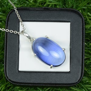 Natural Oval Cabochon Gemstone Jewelry | Blue Sapphire Pendant | Solid 925 Sterling Silver Sapphire Necklace | September Birthstone Gift.
